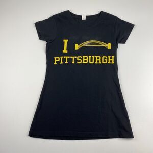 Lotus Tee Womens Black "I Love Pittsburgh" Shirt Size Medium Bridge Pennsylvania